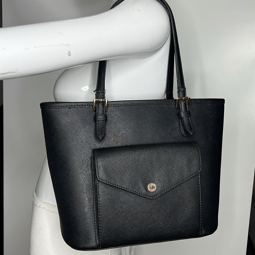 Michael Kors Jet Set Medium Black Saffiano Leather Tote Hand Bag